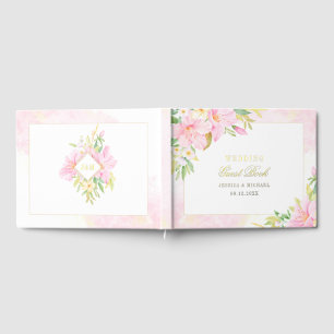 Livre D'or Élégant Mariage d'aquarelle de Monogramme Floral