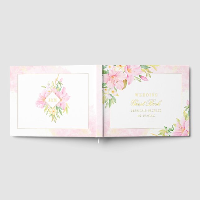 Livre D'or Élégant Mariage d'aquarelle de Monogramme Floral (Complet)