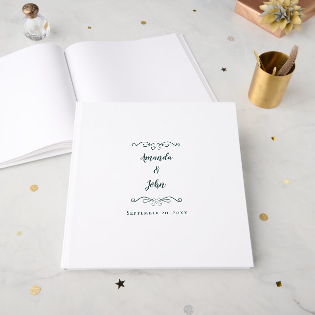 Livre D'or Élégant Mariage de calligraphie minimale Emerald G (Recto ouvert)