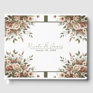 Livre D'or Élégant mariage de coin floral vert olive et blanc