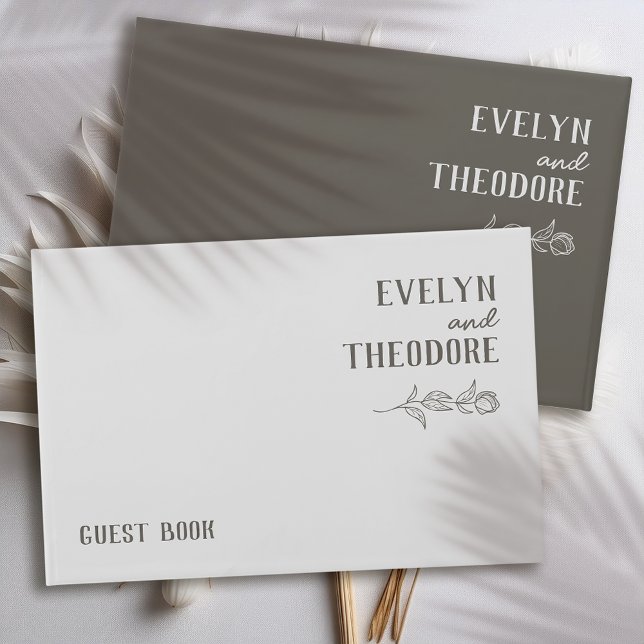 Livre D'or Élégant Mariage de Fleur d'Art Neutre Line (Créateur téléchargé)