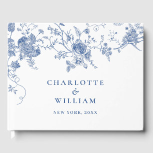 Livre D'or Élégant Mariage de Floral Bleu Victorien Français