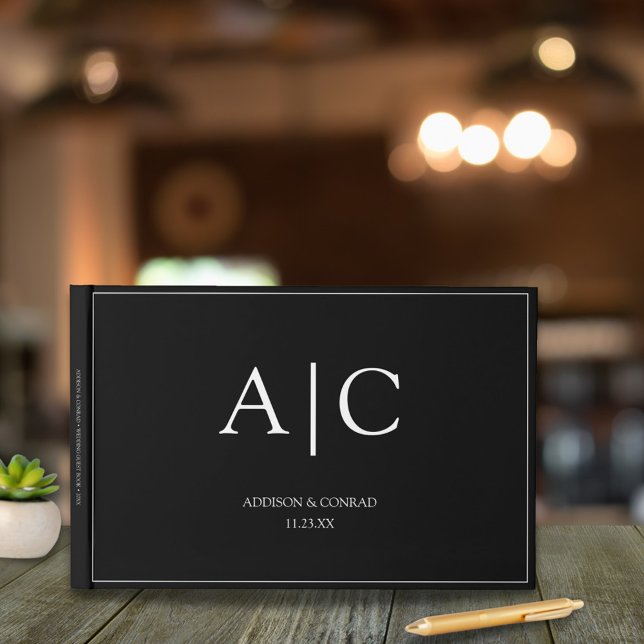 Livre D'or Élégant Mariage de monogramme noir classique (Créateur téléchargé)