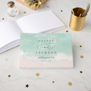 Livre D'or Élégant mariage de plage océanique pétillant abstr