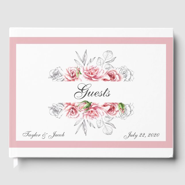 Livre D'or Élégant Mariage de script floral gris rose (Recto)