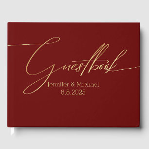 Livre D'or élégant mariage d'écriture rouge doré
