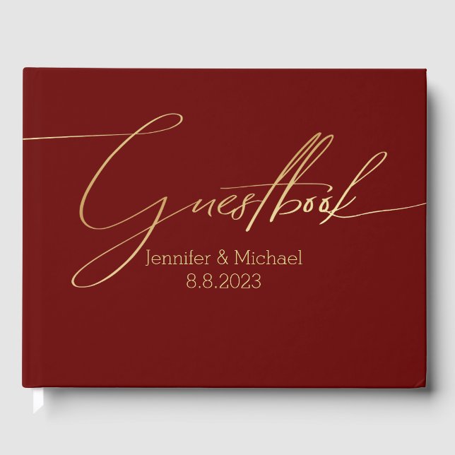 Livre D'or élégant mariage d'écriture rouge doré (Recto)