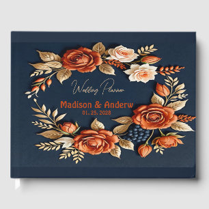 Livre D'or Élégant Mariage floral bleu marine et orange brûlé
