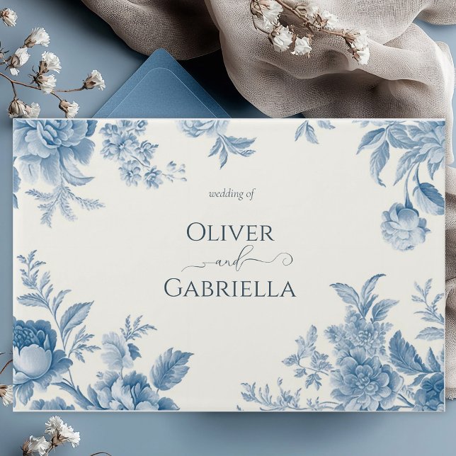 Livre D'or Élégant Mariage Floral bleu toile française (Créateur téléchargé)