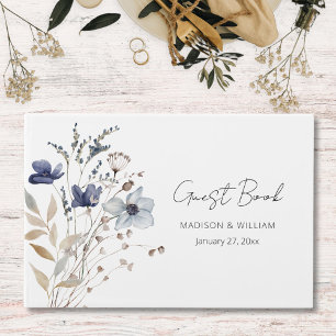 Livre D'or Elégant Mariage floral de fleurs bleu marine
