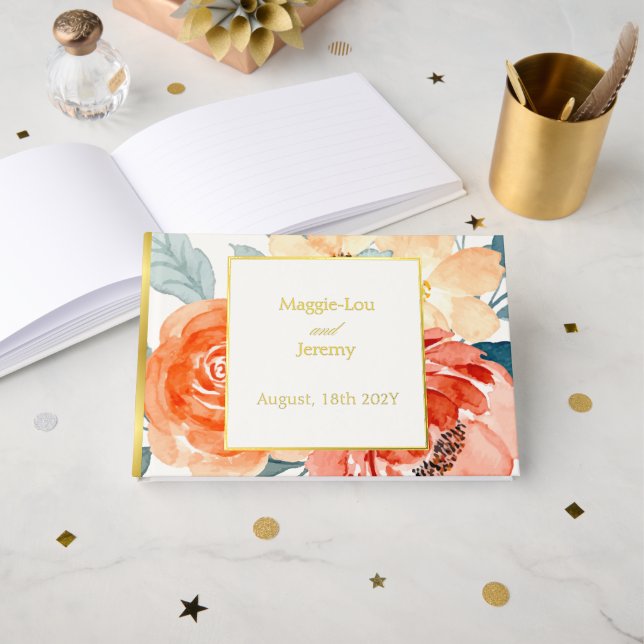 Livre D'or Élégant Mariage Floral Gold Blush (Recto ouvert)