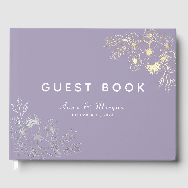 Livre D'or Élégant Mariage Floral Purple Or (Recto)