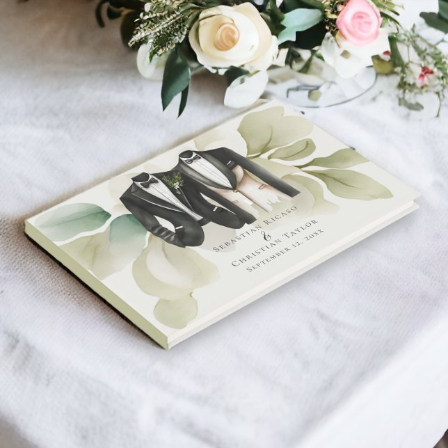 Livre D'or Elégant Mariage gay deux pièces en costume (Elegant Gay Wedding Two Grooms in Suits Guest Book from Ricaso - personalized with grooms names)