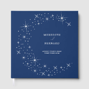 Livre D'or Élégant Mariage Lunaire Bleu Nuit Monogramme Céles