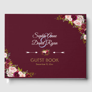 Livre D'or Élégant Mariage marsala floral bourguignon