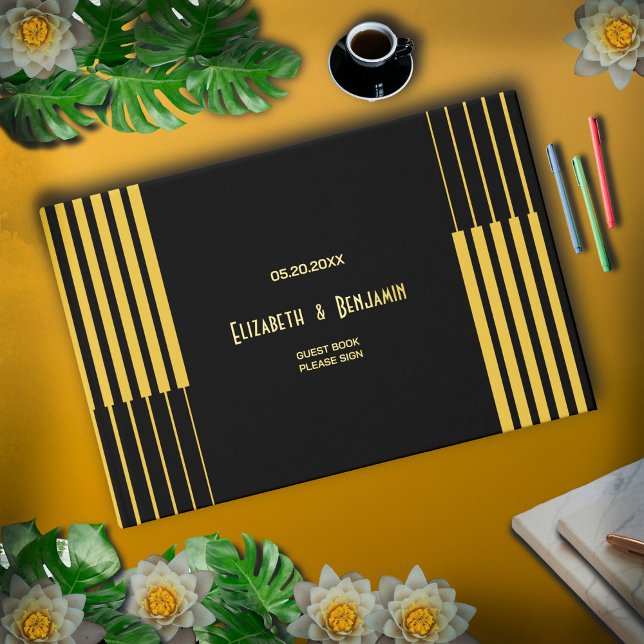Livre D'or Élégant Mariage moderne Noir et Or (Elegant Modern Black And Gold Wedding Foil Guest Book for wedding and anniversary guest sign in. )