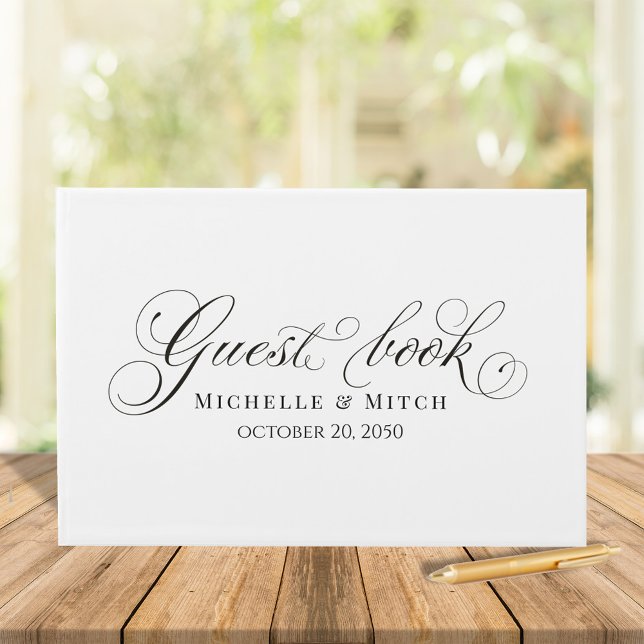 Livre D'or Élégant mariage noir et blanc script de calligraph (Wedding guest book simple calligraphy script minimalist black and white. )