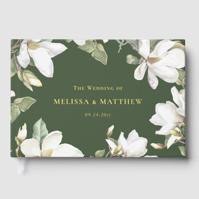 Livre D'or Élégant Mariage oriental blanc Magnolia (Recto)