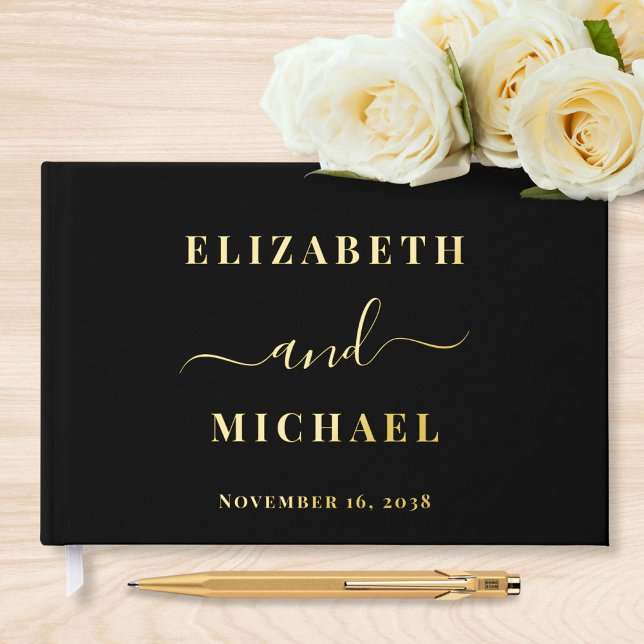 Livre D'or Élégant Mariage Photo Noir Script (Créateur téléchargé)