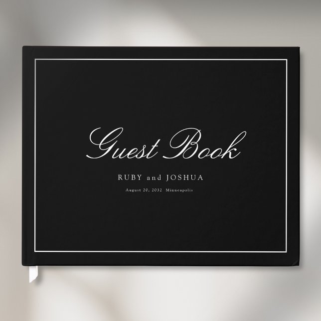 Livre D'or Élégant Mariage Police de Caractères Script Royal  (Elegant Royal Black Scripted Font Wedding Guest Book)
