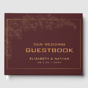 Livre D'or Elégant Mariage rétro Bourgogne Or