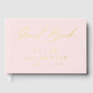 Livre D'or Élégant Mariage Rose Poudré et Calligraphie Dorée