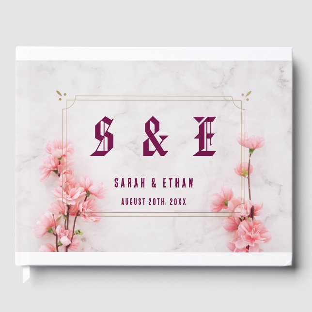 Livre D'or Élégant Mariage Sakura rose fleuri cerisier (Recto)