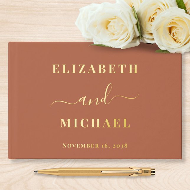 Livre D'or Élégant Mariage Terracotta Script (Créateur téléchargé)