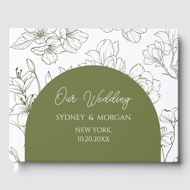 Livre D'or Élégant Mariage végétal floral Sage vert (Recto)
