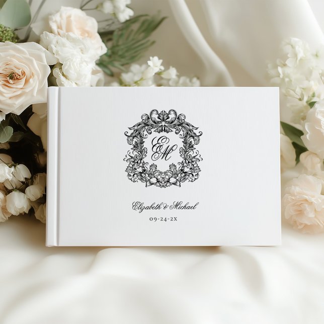 Livre D'or Élégant Mariage Vintage Monogram Crest (Créateur téléchargé)