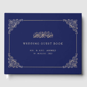 Livre D'or Élégant Marine Bleu Script Mariage musulman