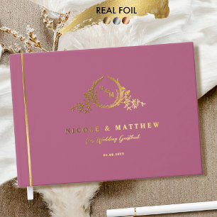 Livre D'or Élégant Mauve rose et Mariage de monogramme à huil