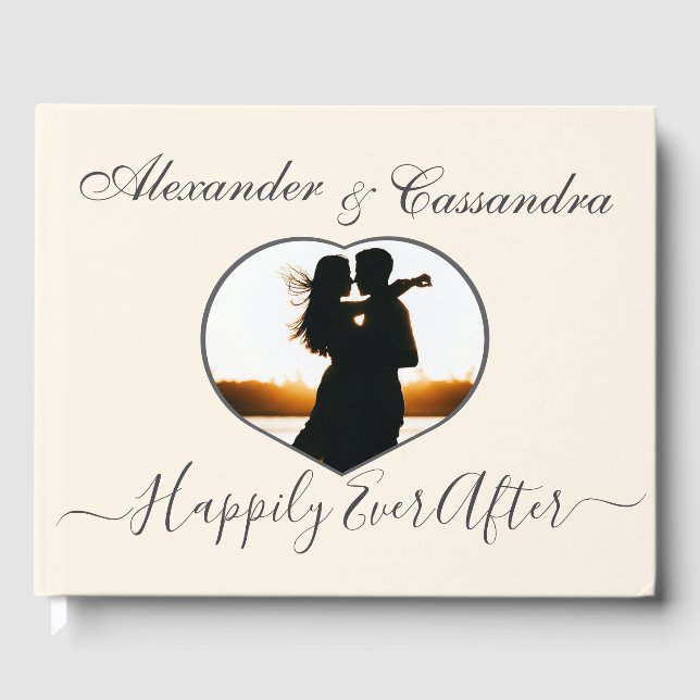 Livre D'or Elégant minimal ivoire Mariage photo Coeur (Recto)