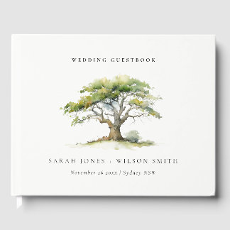 Livre D'or Elégant minimal vert aquarelle Mariage chêne arbre