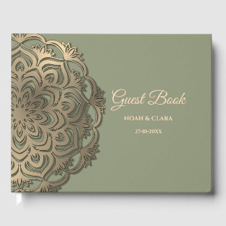 Livre D'or Élégant Moderne Vert sauge & or mandala classique