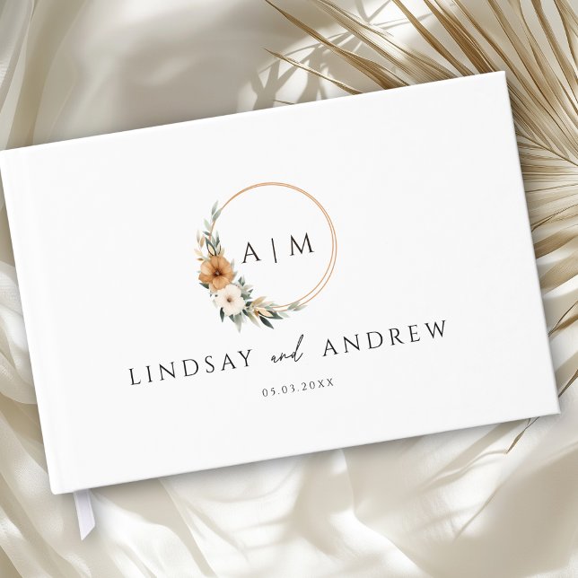 Livre D'or Elegant Monogram Copper Earthy Botanical (Custom Elegant Monogram Copper Earthy Botanical Photo Guest Book)