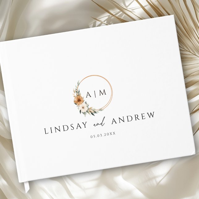 Livre D'or Elegant Monogram Copper Earthy Botanical  (Elegant Monogram Copper Earthy Botanical Photo Guest Book)