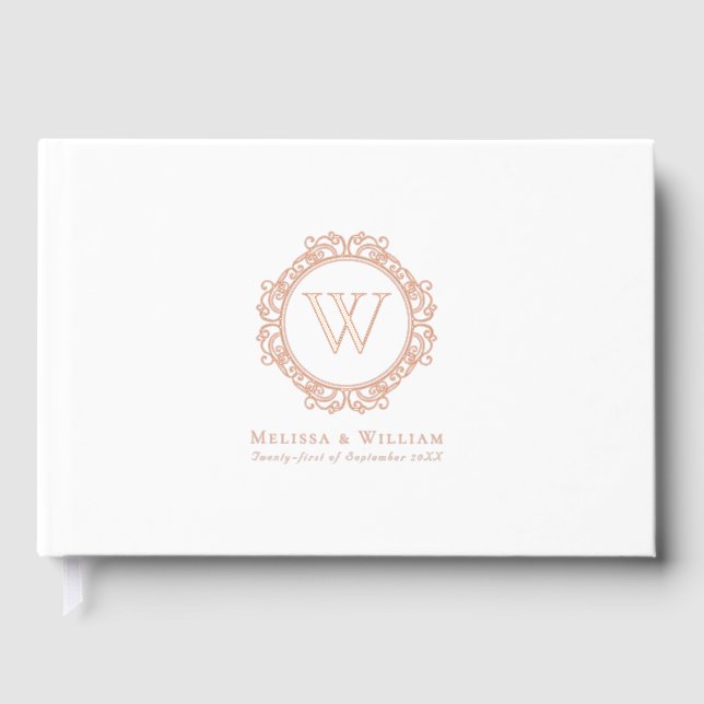Livre D'or Élégant Monogram Rose Gold Foil Blanc Mariage (Recto)