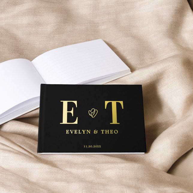 Livre D'or Élégant Monogramme Coeur Mariage noir (Créateur téléchargé)