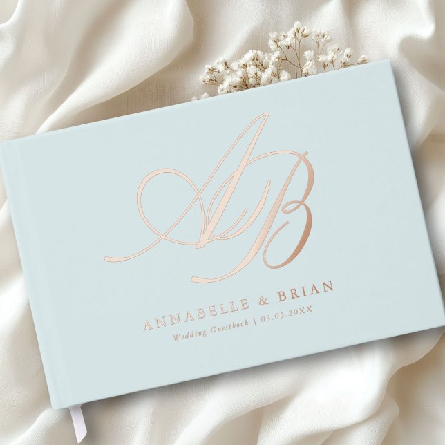 Livre D'or Élégant, Monogramme, Mariage (Personalized Minimalist Script Font Monogram | Elegant Foil Wedding Guest Book.)