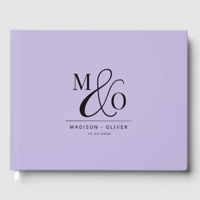 Livre D'or Élégant Monogramme Mariage Lavande (Recto)