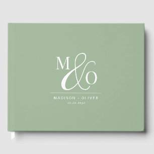 Livre D'or Élégant Monogramme moderne Mariage Sage Green
