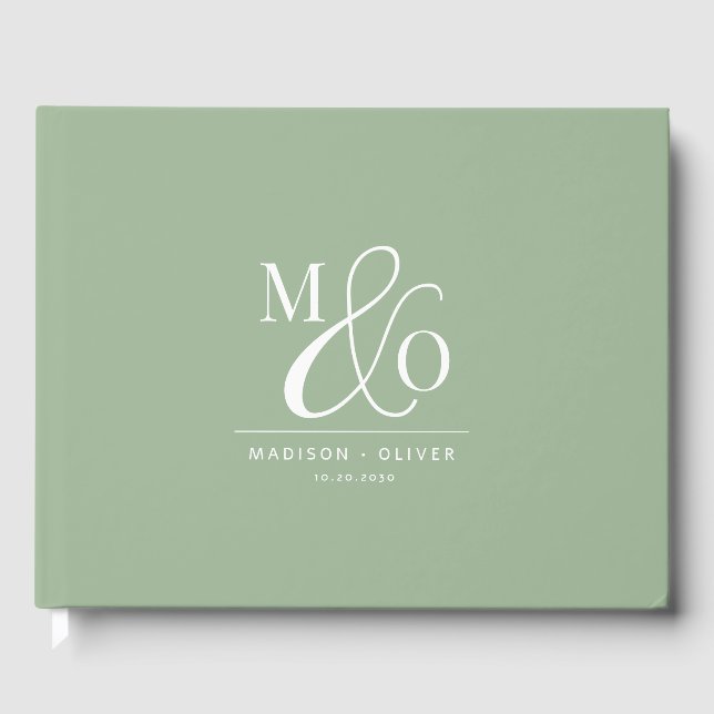 Livre D'or Élégant Monogramme moderne Mariage Sage Green (Recto)
