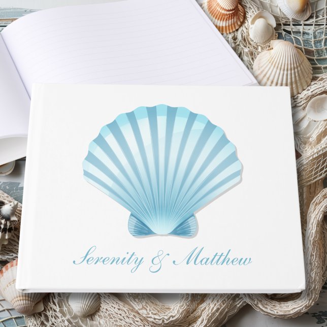 Livre D'or Elégant Nautique Blue Seashell Beach Mariage (Créateur téléchargé)