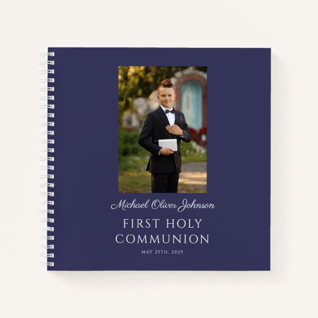 Livre d'or Elegant Navy Blue Boy First Communion (Devant)