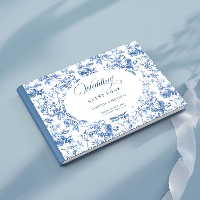 Livre D'or Elegant Navy Blue Toile de Jouy Roses Guest Book (Elegant Navy Blue Toile de Jouy Roses Guest Book)