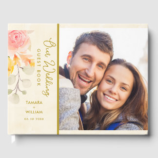Livre D'or Elégant or aquarelle Mariage floral photo