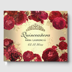 Livre D'or Elégant Or Roses Rouges Quinceanera Personnalisé