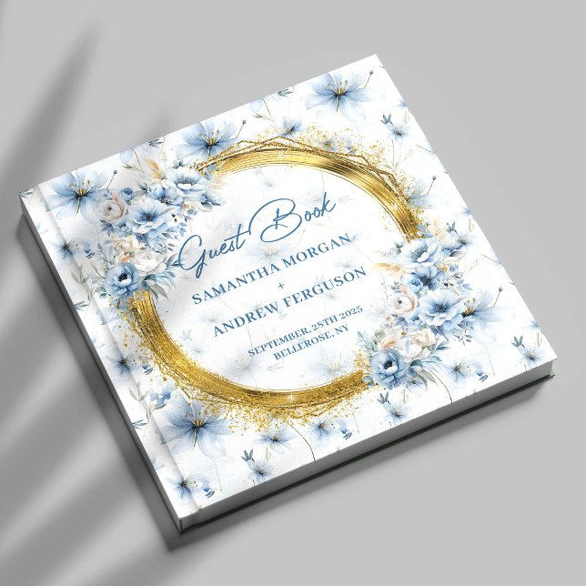 Livre D'or Élégant Parties scintillant d'or bleu clair Mariag (Elegant Light Blue Gold Glitter Wedding Guest Book)