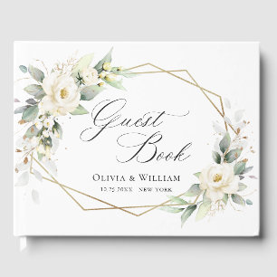 Livre D'or Elégant Pastel White Roses Eucalyptus Mariage